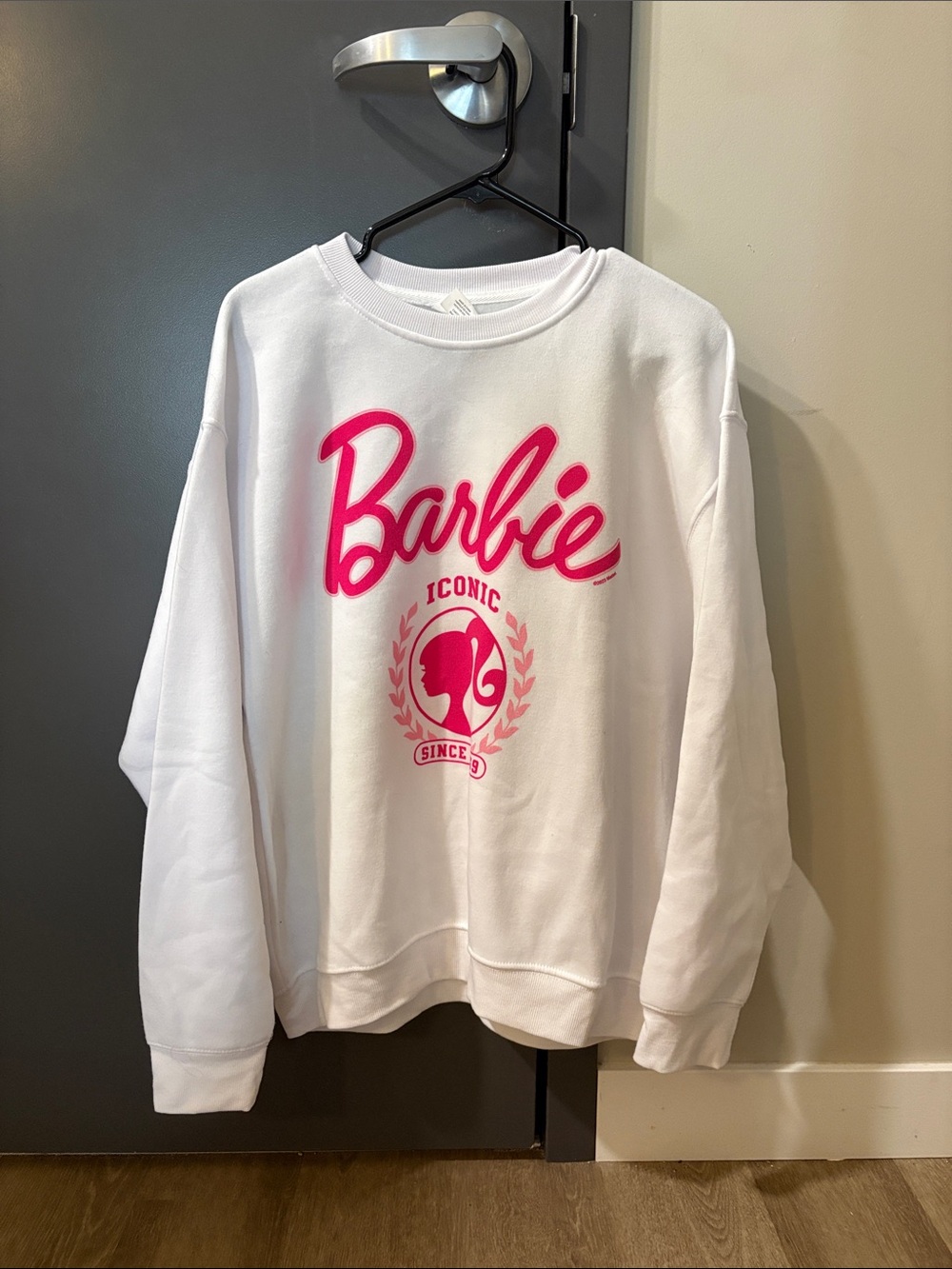 Barbie White Crewneck Sweatshirt with Pink Logo